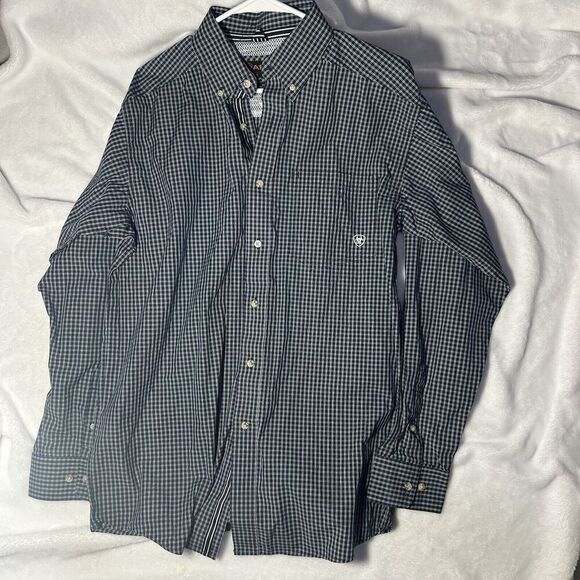 Ariat Shirt Mens Size M Pro Series Long Sleeve Button Down Blue Plaid Western - Picture 1 of 5